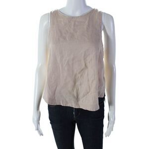 Lanhtropy Womens Linen Crew Neck Sleeveless Tank Top Natural Beige Size Small